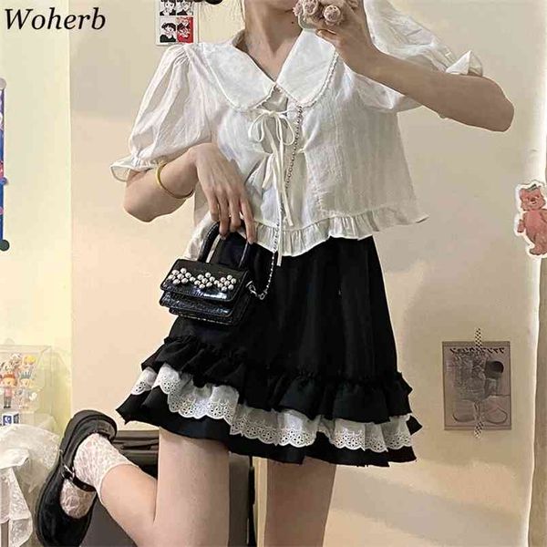 japanese kawaii two pieces set women bandage shirt + mini pleated lace skirts summer korean chic outfits suits 210519, White
japanese kawaii two pieces set women bandage shirt + mini pleated lace skirts summer korean chic outfits suits 210519, White