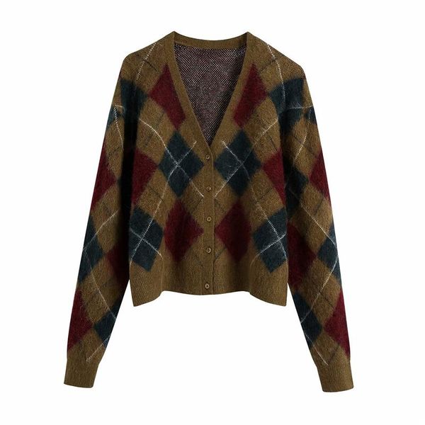 women's knits & tees vintage women plaid sweater 2021 fashion ladies v-neck knitted cardigans streetwear female causal button brown sho, White
women's knits & tees vintage women plaid sweater 2021 fashion ladies v-neck knitted cardigans streetwear female causal button brown sho, White