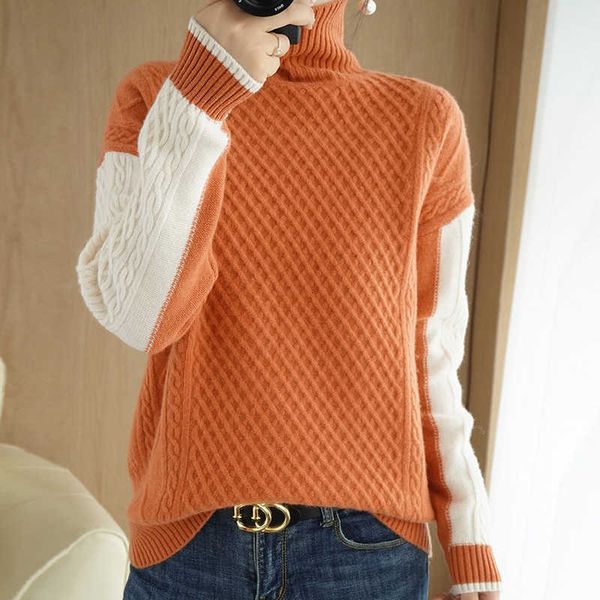 women's sweaters turtleneck women knitted casual long sleeve patchwork ladies jumpers female high neck pullovers for lady outwear je0b, White;black
women's sweaters turtleneck women knitted casual long sleeve patchwork ladies jumpers female high neck pullovers for lady outwear je0b, White;black