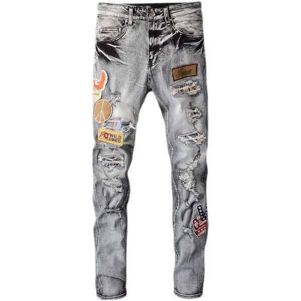 men's jeans 2021 fashion casual high street tide brand smokey gray badge patch trousers hole stretch slim denim pants for men 693, Blue
men's jeans 2021 fashion casual high street tide brand smokey gray badge patch trousers hole stretch slim denim pants for men 693, Blue