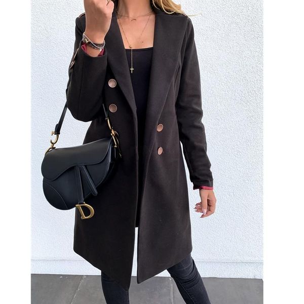 women's wool & blends women long coat winter spring lapel double button woolen coats overcoat fashion solid slim outerwear, Black
women's wool & blends women long coat winter spring lapel double button woolen coats overcoat fashion solid slim outerwear, Black