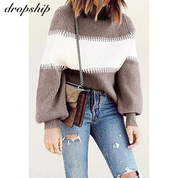 women's sweaters knitted turtleneck sweater autumn and winter striped thick loose color block pullovers for women plus size, White;black
women's sweaters knitted turtleneck sweater autumn and winter striped thick loose color block pullovers for women plus size, White;black