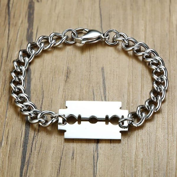 link, chain stainless steel unique mens shaving blade charm bracelet link for men male silver color jewelry accessories, Black
link, chain stainless steel unique mens shaving blade charm bracelet link for men male silver color jewelry accessories, Black