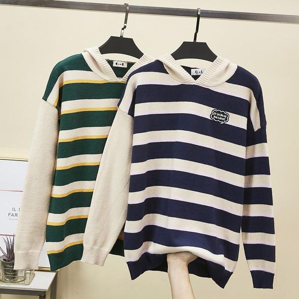 women's sweaters loose stripe 2021 soft women fall female knitted sweater pullover sueter mujer winter long sleeve fashion casual, White;black
women's sweaters loose stripe 2021 soft women fall female knitted sweater pullover sueter mujer winter long sleeve fashion casual, White;black