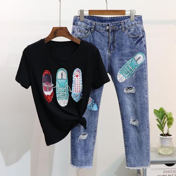 women's tracksuits oshangchaopin women casual jean pants 2-piece set sequin shoes print outfit white /black t shirt and denim pant for, Gray
women's tracksuits oshangchaopin women casual jean pants 2-piece set sequin shoes print outfit white /black t shirt and denim pant for, Gray