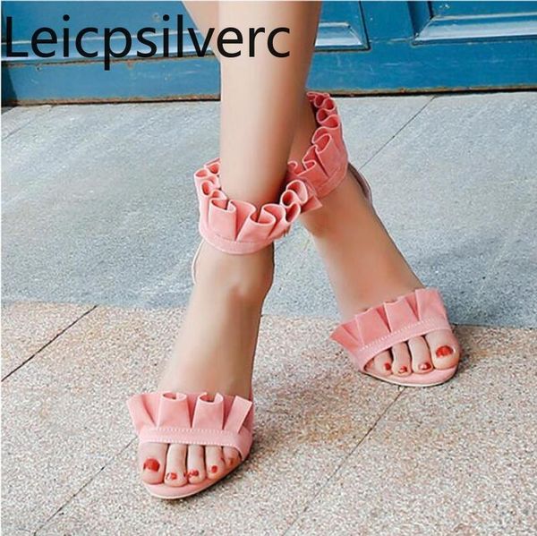 women's sandals summer the fashion flock solid ruffles open toe buckle fine heel high shoe plus size 34-52, Black
women's sandals summer the fashion flock solid ruffles open toe buckle fine heel high shoe plus size 34-52, Black