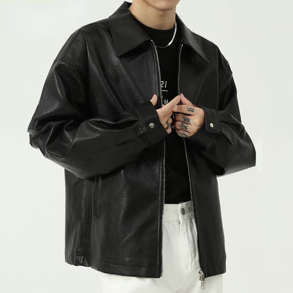 menswear autumn winter new oversized pu leather jacket korean trend simple personality solid color zipper coat 2021 new, Black
menswear autumn winter new oversized pu leather jacket korean trend simple personality solid color zipper coat 2021 new, Black