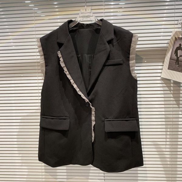 women's vests elegant women black suit vest with small edge ruffles office lady sleeveless top, Black;white
women's vests elegant women black suit vest with small edge ruffles office lady sleeveless top, Black;white