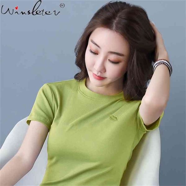 summer korean clothes cotton t-shirt fashion embroidered lips women short sleeve elastic bottoming shirt tees t13006a 210421, Black;gray
summer korean clothes cotton t-shirt fashion embroidered lips women short sleeve elastic bottoming shirt tees t13006a 210421, Black;gray