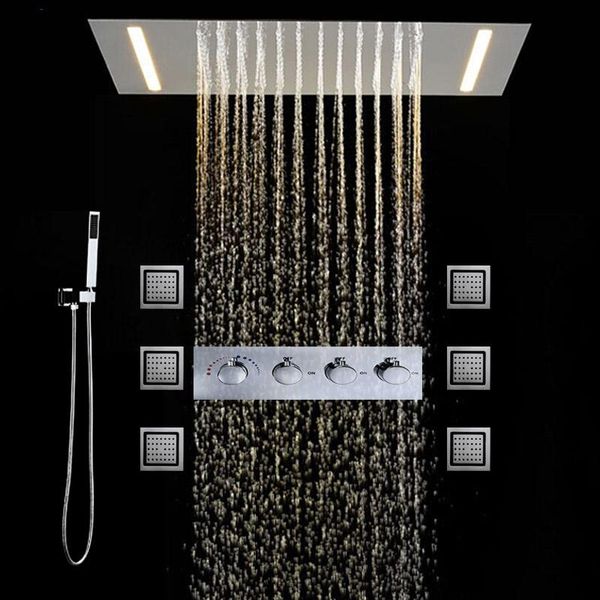 luxury rainfall led shower kit big 2 lights showerhead thermostatic mixer faucets 6pcs massage body jets conceal mounted bathroom sets
luxury rainfall led shower kit big 2 lights showerhead thermostatic mixer faucets 6pcs massage body jets conceal mounted bathroom sets