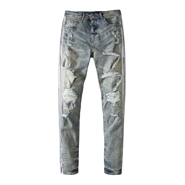 mens jeans wear holes frayed straight trousers in europe and america. washing old is fashionable., Blue
mens jeans wear holes frayed straight trousers in europe and america. washing old is fashionable., Blue