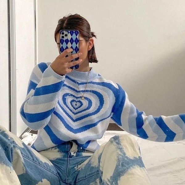 women's sweaters 2021 sweater women heart striped fashion e-girl sweet pullover casual elegant 90s knitwear round neck clothes, White;black
women's sweaters 2021 sweater women heart striped fashion e-girl sweet pullover casual elegant 90s knitwear round neck clothes, White;black