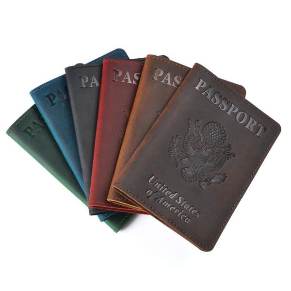 card holders vintage genuine leather passport covers crazy horse america emblem men case, Brown;gray
card holders vintage genuine leather passport covers crazy horse america emblem men case, Brown;gray