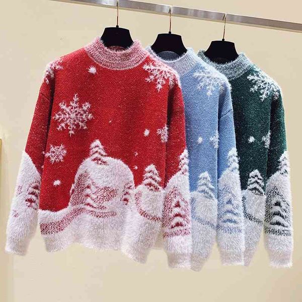 red christmas snowflake pullover sweater women winter thicken casual soft loose round neck long sleeves knitted 210603, White;black
red christmas snowflake pullover sweater women winter thicken casual soft loose round neck long sleeves knitted 210603, White;black