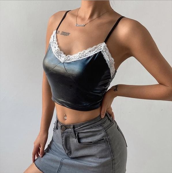 lace patchwork pu women tanks leather camisole sleeveless v neck slim fit black crop club street fashion tank, White
lace patchwork pu women tanks leather camisole sleeveless v neck slim fit black crop club street fashion tank, White