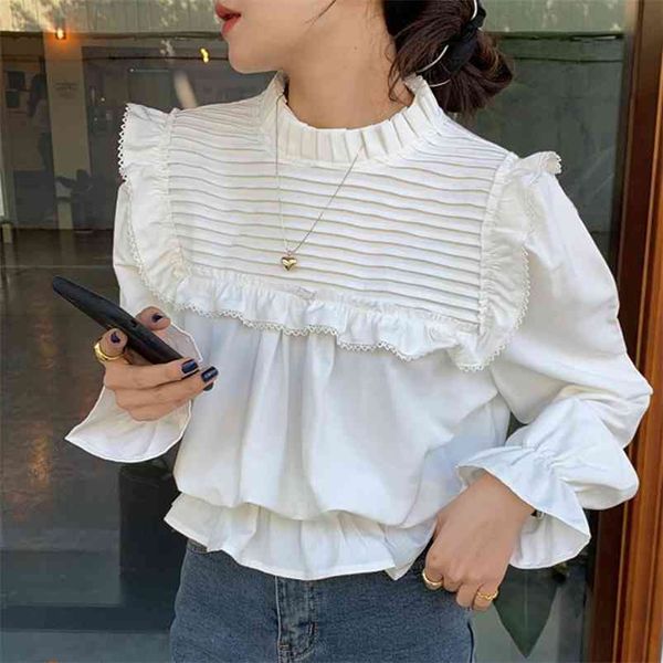 spring autumn blouse retro stand collar pleated lace stitching women loose waist flared sleeve shirts female blusa c041 210507, White
spring autumn blouse retro stand collar pleated lace stitching women loose waist flared sleeve shirts female blusa c041 210507, White