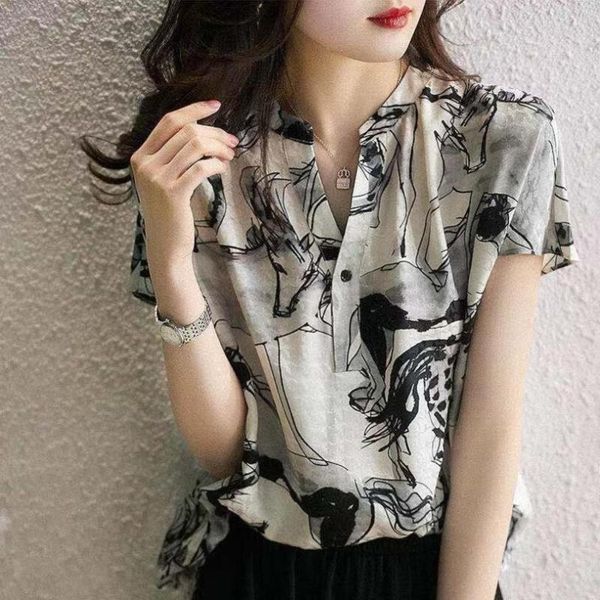 women's blouses & shirts ink and wash print women casual streetwear summer all-match bf loose harajuku female chic 2021 w446, White
women's blouses & shirts ink and wash print women casual streetwear summer all-match bf loose harajuku female chic 2021 w446, White