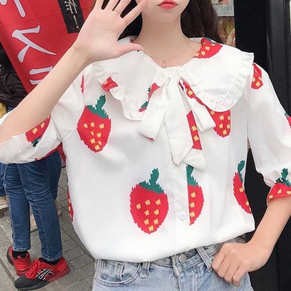 sweet women's strawberry printing blouse cute peter pan collar short sleeve loose shirt women fashion korean 210601, White
sweet women's strawberry printing blouse cute peter pan collar short sleeve loose shirt women fashion korean 210601, White