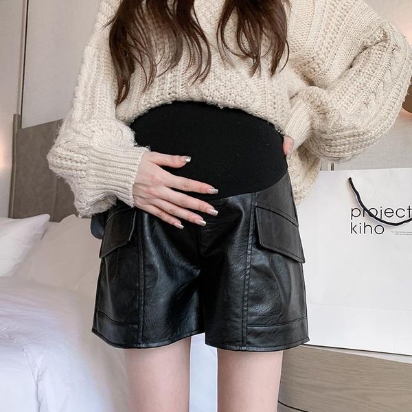 maternity bottoms 795# autumn winter black pu shorts chic ins fashion casual wide leg loose belly bootcuts clothes for pregnant women, White
maternity bottoms 795# autumn winter black pu shorts chic ins fashion casual wide leg loose belly bootcuts clothes for pregnant women, White