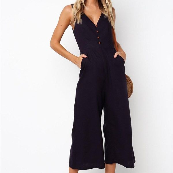 women's jumpsuits & rompers summer women solid v neck casual jumpsuit fashion buttons long romper button sleeveless holiday linen overa, Black;white
women's jumpsuits & rompers summer women solid v neck casual jumpsuit fashion buttons long romper button sleeveless holiday linen overa, Black;white