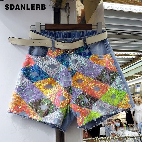 women's jeans harajuku shorts for women 2021 summer european heavy industry colored sequins mesh high waist slim wide leg denim, Blue
women's jeans harajuku shorts for women 2021 summer european heavy industry colored sequins mesh high waist slim wide leg denim, Blue