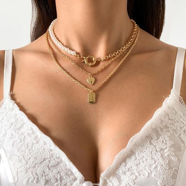 chains love heart letter pendant necklaces multi layered imitation pearl twisted metal chain choker women jewelry, Silver
chains love heart letter pendant necklaces multi layered imitation pearl twisted metal chain choker women jewelry, Silver