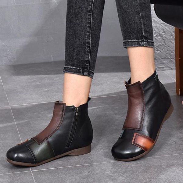 boots retro warm shoes women 2021 winter plush genuine leather zip round toe mixed colors flat with ankle platform, Black
boots retro warm shoes women 2021 winter plush genuine leather zip round toe mixed colors flat with ankle platform, Black