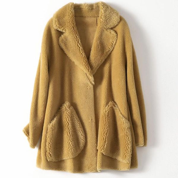 women's fur & faux winter lapel loose wool mid length coat autumn lady beige plus size sheep genuine thick warm outwear, Black
women's fur & faux winter lapel loose wool mid length coat autumn lady beige plus size sheep genuine thick warm outwear, Black