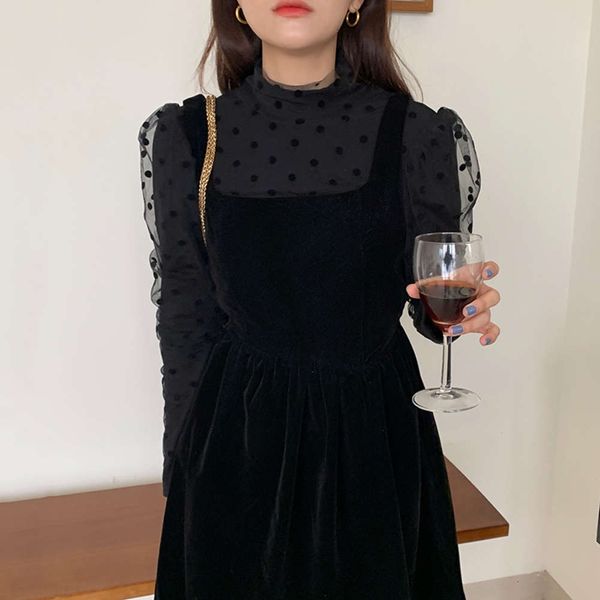 casual dresses dress women clotheschic french polka dot bubble sleeve net yarn backing shirt + square neck waist drawstring velvet dress ybe, Black;gray
casual dresses dress women clotheschic french polka dot bubble sleeve net yarn backing shirt + square neck waist drawstring velvet dress ybe, Black;gray