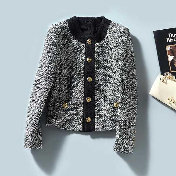 women's wool & blends european and american clothing winter 2022 long-sleeved round collar fashion gold button tweed coat, Black
women's wool & blends european and american clothing winter 2022 long-sleeved round collar fashion gold button tweed coat, Black