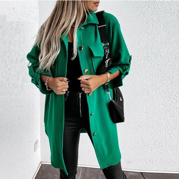 women's wool & blends long woolen coat 2021 winter lapel sleeve solid color button pocket slim plussize shirt jacket cardigan, Black
women's wool & blends long woolen coat 2021 winter lapel sleeve solid color button pocket slim plussize shirt jacket cardigan, Black