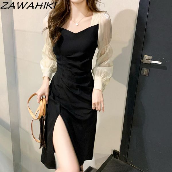 casual dresses zawahiki side slit french dress autumn style female slim puff long sleeve square collar patchwork high waist black, Black;gray
casual dresses zawahiki side slit french dress autumn style female slim puff long sleeve square collar patchwork high waist black, Black;gray