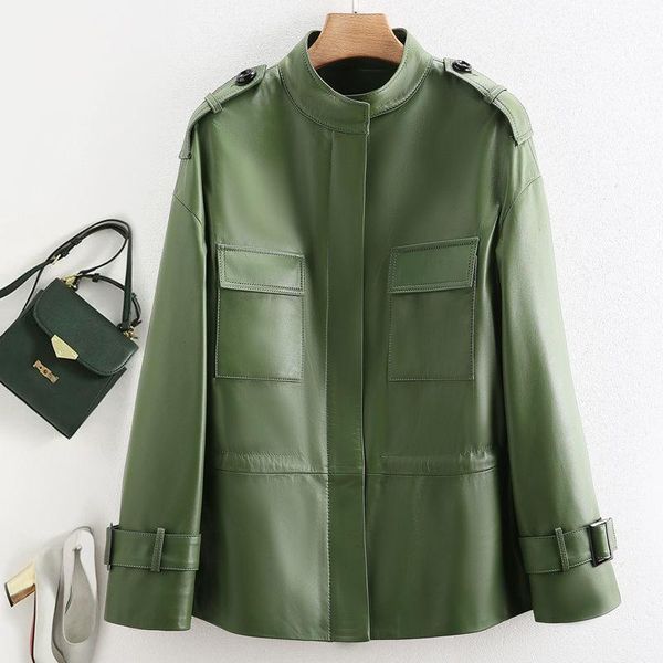 women's leather & faux 2021 spring and autumn young middle-aged stand collar long-sleeved cardigan women 's mid-length sheep jacke, Black
women's leather & faux 2021 spring and autumn young middle-aged stand collar long-sleeved cardigan women 's mid-length sheep jacke, Black
