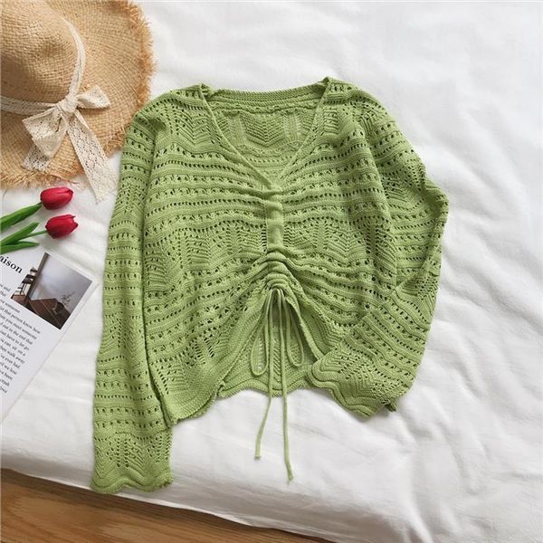 autumn womens short pullover chic sweater korean v neck drawstring openwork female gd060, White;black
autumn womens short pullover chic sweater korean v neck drawstring openwork female gd060, White;black