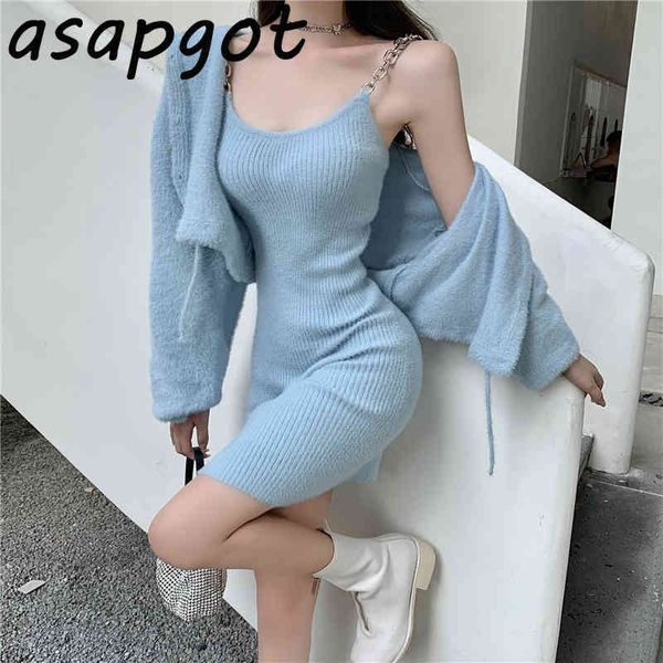 asapgot chic korea knitted sets autumn long sleeve pink sweaters coat short knit straps dress mini fashion temperament 210429, White
asapgot chic korea knitted sets autumn long sleeve pink sweaters coat short knit straps dress mini fashion temperament 210429, White