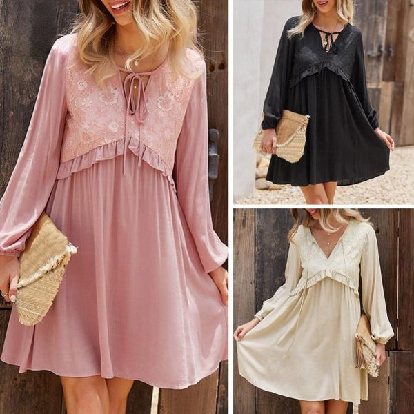 casual dresses women dress cute floral lace ruffle tie front a-line deep v neck long sleeve autumn mini femme, Black;gray
casual dresses women dress cute floral lace ruffle tie front a-line deep v neck long sleeve autumn mini femme, Black;gray