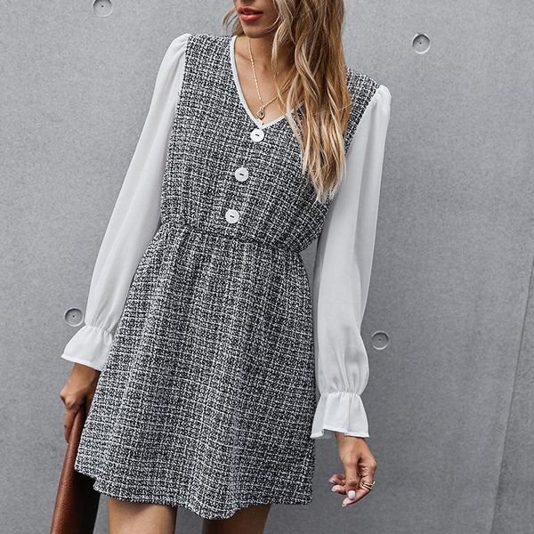 casual dresses female elegant patchwork flare sleeve office dress woman 2021 v-neck a-line fall winter mini vestido mujer, Black;gray
casual dresses female elegant patchwork flare sleeve office dress woman 2021 v-neck a-line fall winter mini vestido mujer, Black;gray