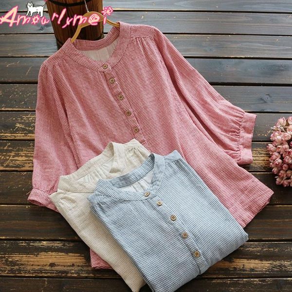 women's blouses & shirts mori girl stand collar loose batwing sleeve plaid blouse 2021 summer women casual cotton linen shirt, White
women's blouses & shirts mori girl stand collar loose batwing sleeve plaid blouse 2021 summer women casual cotton linen shirt, White