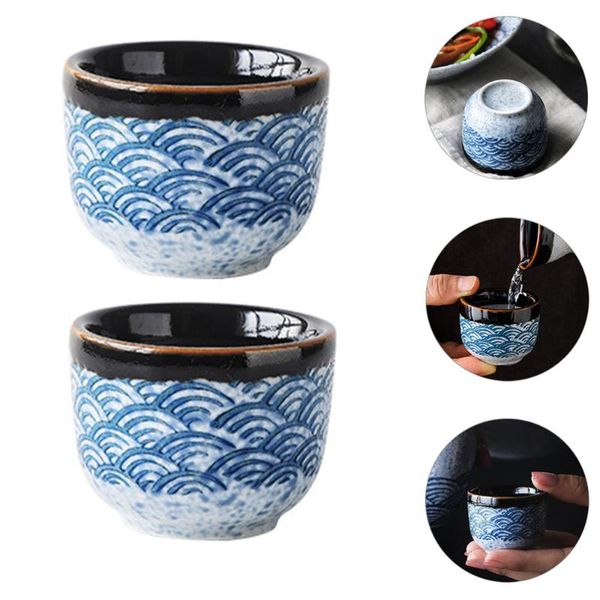2pcs japanese style glazed sake cup sea ripple serving cups for home & saucers