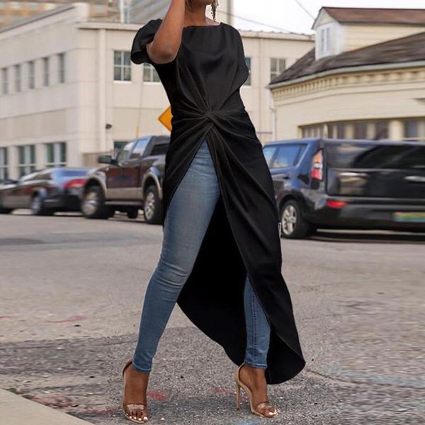 high street x-long blouse women asymmetrical pleated short sleeve womens and blouses elegant g3 women's & shirts, White
high street x-long blouse women asymmetrical pleated short sleeve womens and blouses elegant g3 women's & shirts, White