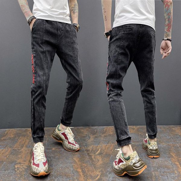 men's jeans wholesale 2021 embroidered letters black youth brand korean feet pants wild spirit guy teenagers harem, Blue
men's jeans wholesale 2021 embroidered letters black youth brand korean feet pants wild spirit guy teenagers harem, Blue