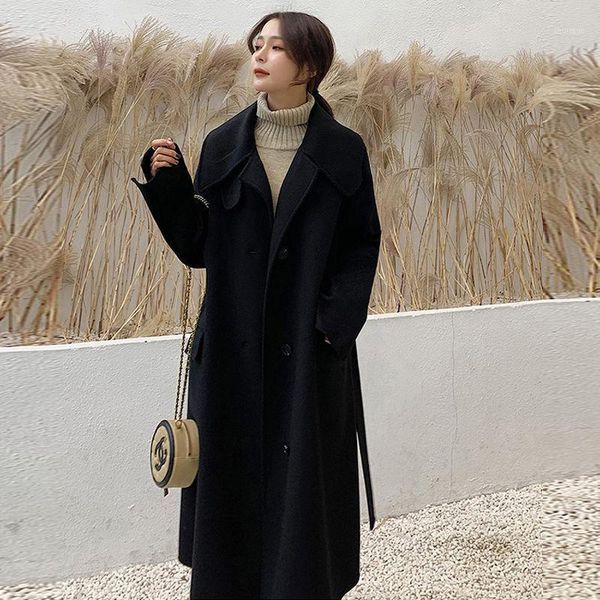 women's wool & blends autumn winter women elegant turn-down collar woolen long coat vintage solid warm outwear female loose with belt w, Black
women's wool & blends autumn winter women elegant turn-down collar woolen long coat vintage solid warm outwear female loose with belt w, Black