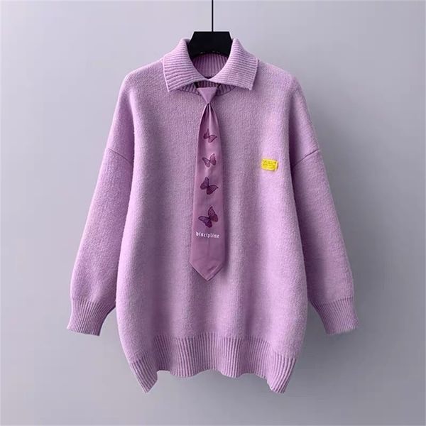 women chic pull sweater jumpers long sleeve turn down collar necktie knit sweaters solid oversized knitwear pullovers 210430, Black;gray
women chic pull sweater jumpers long sleeve turn down collar necktie knit sweaters solid oversized knitwear pullovers 210430, Black;gray