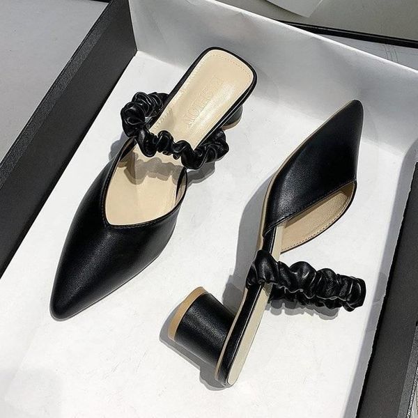 dress shoes 2021 spring korean baotou half drag thick heel pointed sloth middle slippers for women, Black
dress shoes 2021 spring korean baotou half drag thick heel pointed sloth middle slippers for women, Black