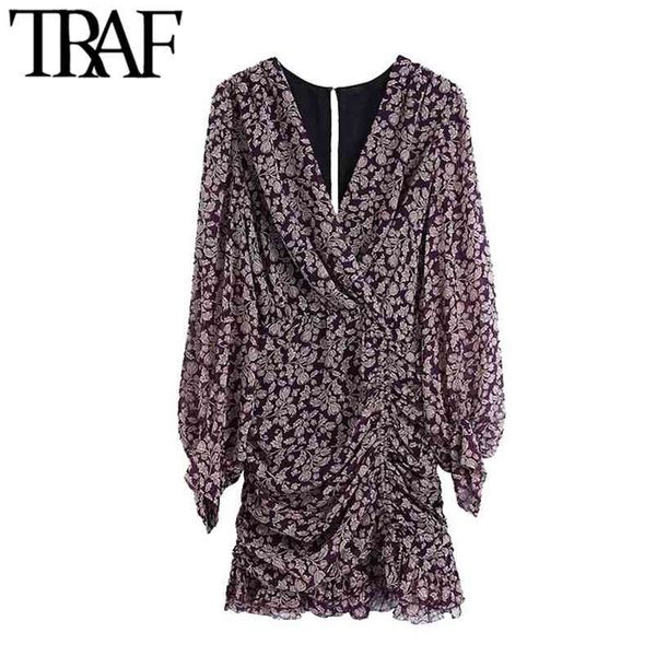 women chic fashion floral print pleated mini dress v neck long sleeve back zipper female dresses vestidos mujer 210507, Black;gray
women chic fashion floral print pleated mini dress v neck long sleeve back zipper female dresses vestidos mujer 210507, Black;gray