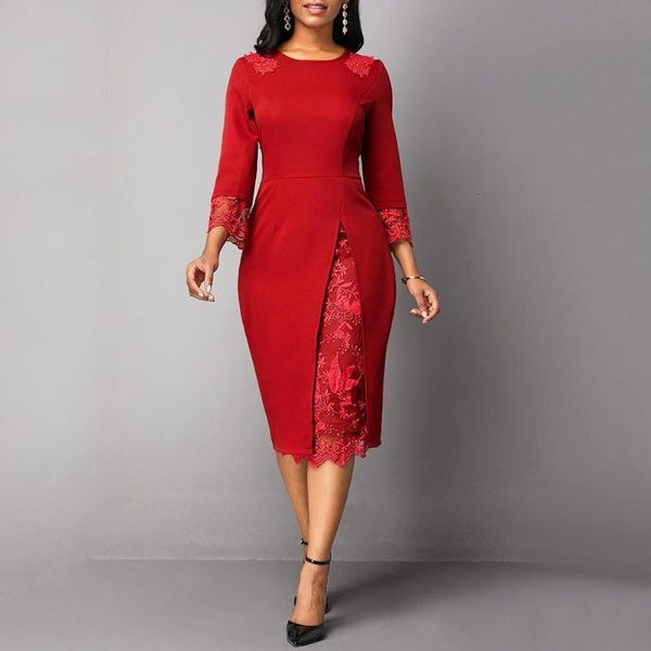 casual dresses women o neck 3/4 long sleeve lace stitching high slit bodycon midi party dress gn8g, Black;gray
casual dresses women o neck 3/4 long sleeve lace stitching high slit bodycon midi party dress gn8g, Black;gray