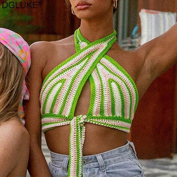 fashion knitted crop bohemian women tank style halter neck crochet summer striped backless bandage camisole, White
fashion knitted crop bohemian women tank style halter neck crochet summer striped backless bandage camisole, White