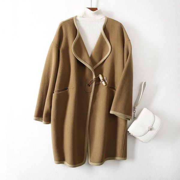 women's wool & blends shuchan fall clothes for women korean coat polyester office lady coats and jackets vintage oversized, Black
women's wool & blends shuchan fall clothes for women korean coat polyester office lady coats and jackets vintage oversized, Black