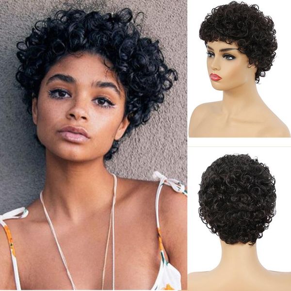 synthetic wigs houyan african super short curly hair wig ladies black brown european and american fluffy cover
synthetic wigs houyan african super short curly hair wig ladies black brown european and american fluffy cover