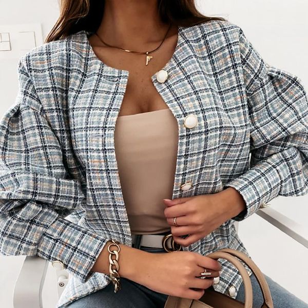 women's jackets vintage plaid print women puff sleeve jacket elegant single breasted lady o-neck coats autumn casual femme streetwear c, Black;brown
women's jackets vintage plaid print women puff sleeve jacket elegant single breasted lady o-neck coats autumn casual femme streetwear c, Black;brown